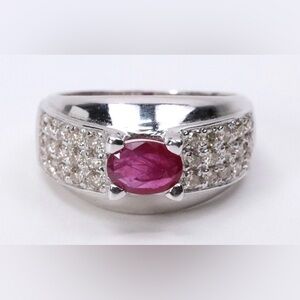 14K White Gold Ladies Champagne Diamond & Ruby Ring